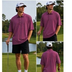 Greyson Men's Golf Polo XXL Striped Performance Activewear Pink Grey Striped